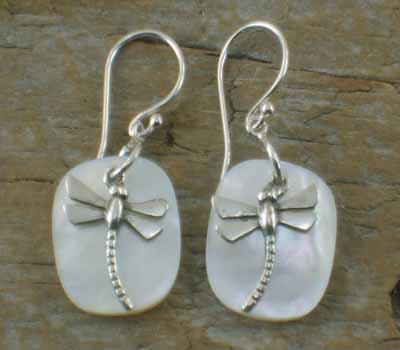 MOP Shell Earrings Sterling Silver Dragonfly